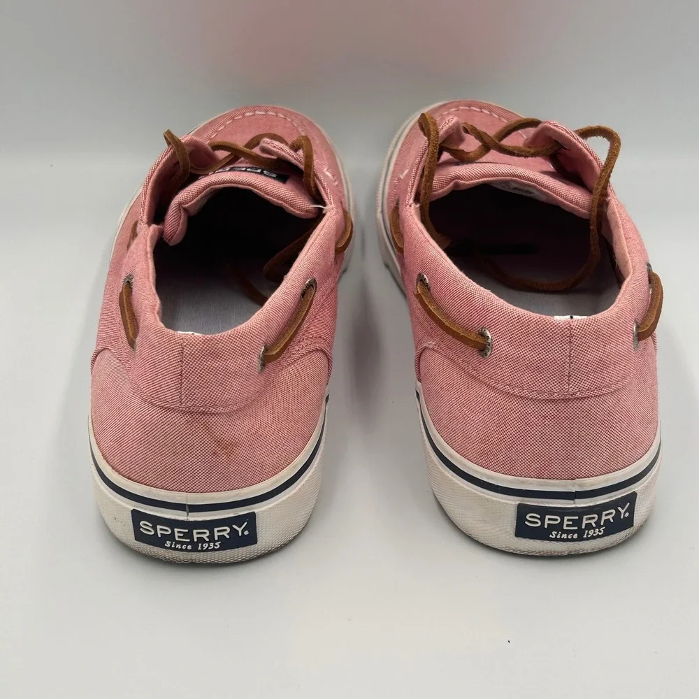 Sperry Bahama II Mens 11.5 Salmon Pink Canvas Boat Shoe Sneakers Top Sider